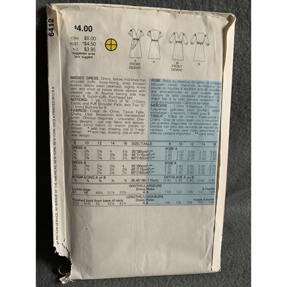 Butterick Misses Dress Sewing Pattern sz 12 6412 - uncut - Picture 3 of 4